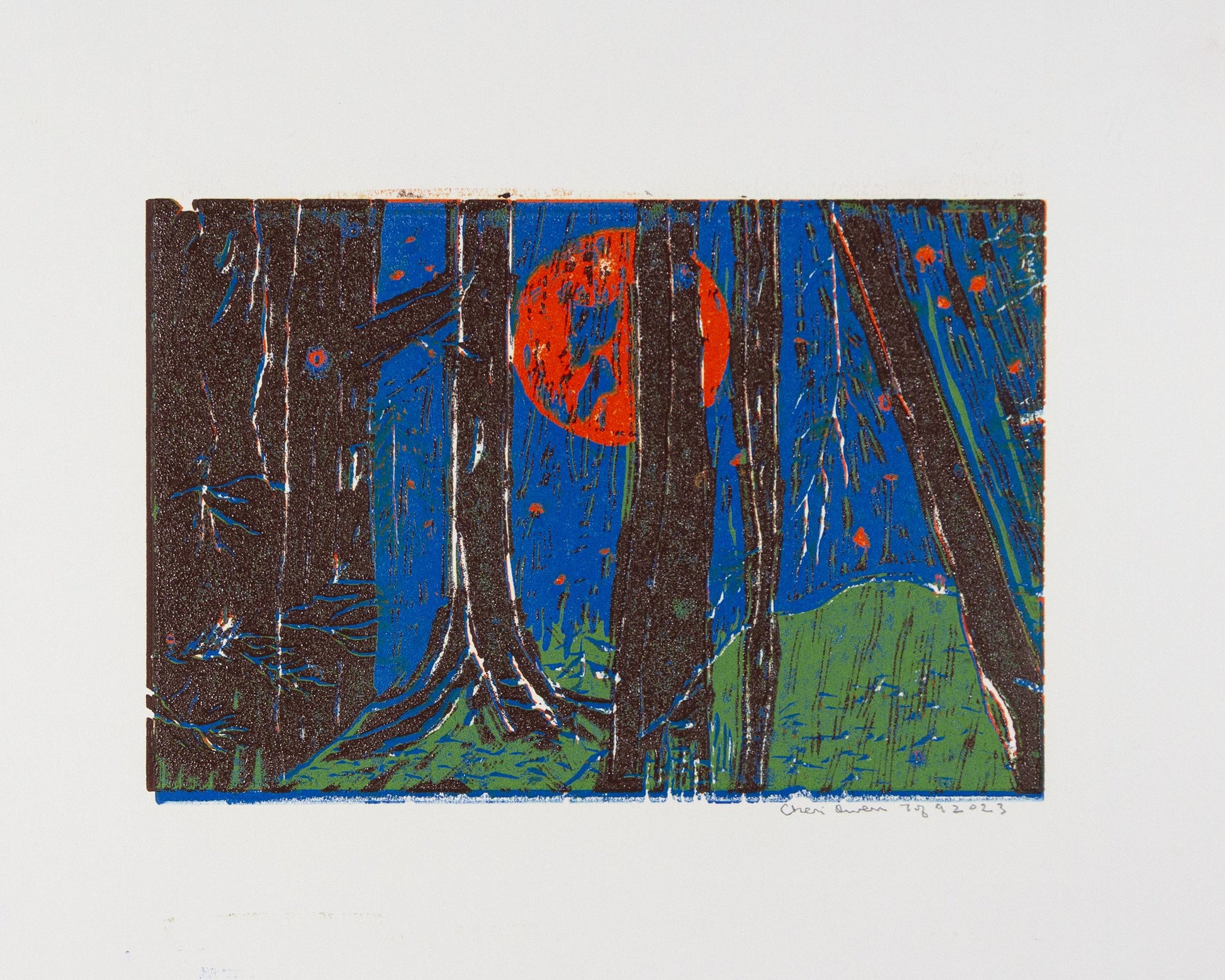 Orange Moon 6 - Brown trees with blue sky 