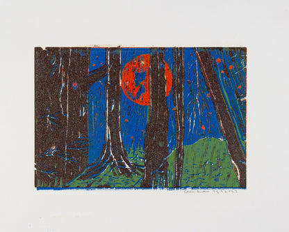 Orange Moon 6 - Brown trees with blue sky 