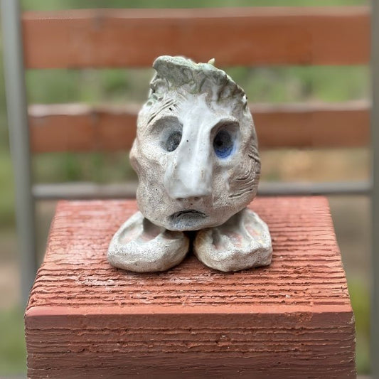 Front view of “I Am Strong” Dream Protector by Cheri Owen, featuring a tactile tree medallion and speckled glaze on textured stoneware.