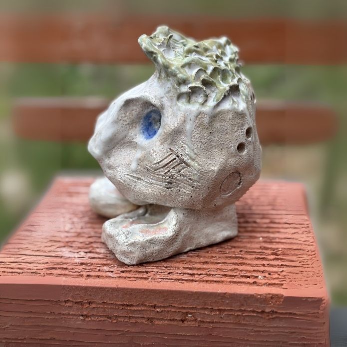 Side View “I Am Strong” Dream Protector by Cheri Owen, showing smooth indigo blue interior glaze.