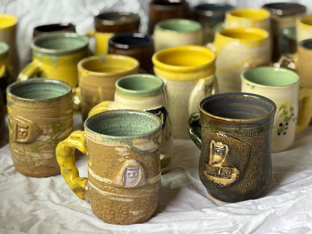 Night Owl Grouping of mugs closer view