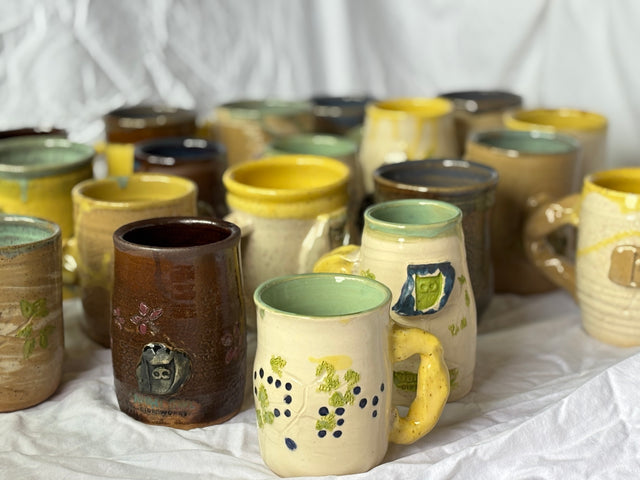 Night Owl Grouping of mugs closer view 