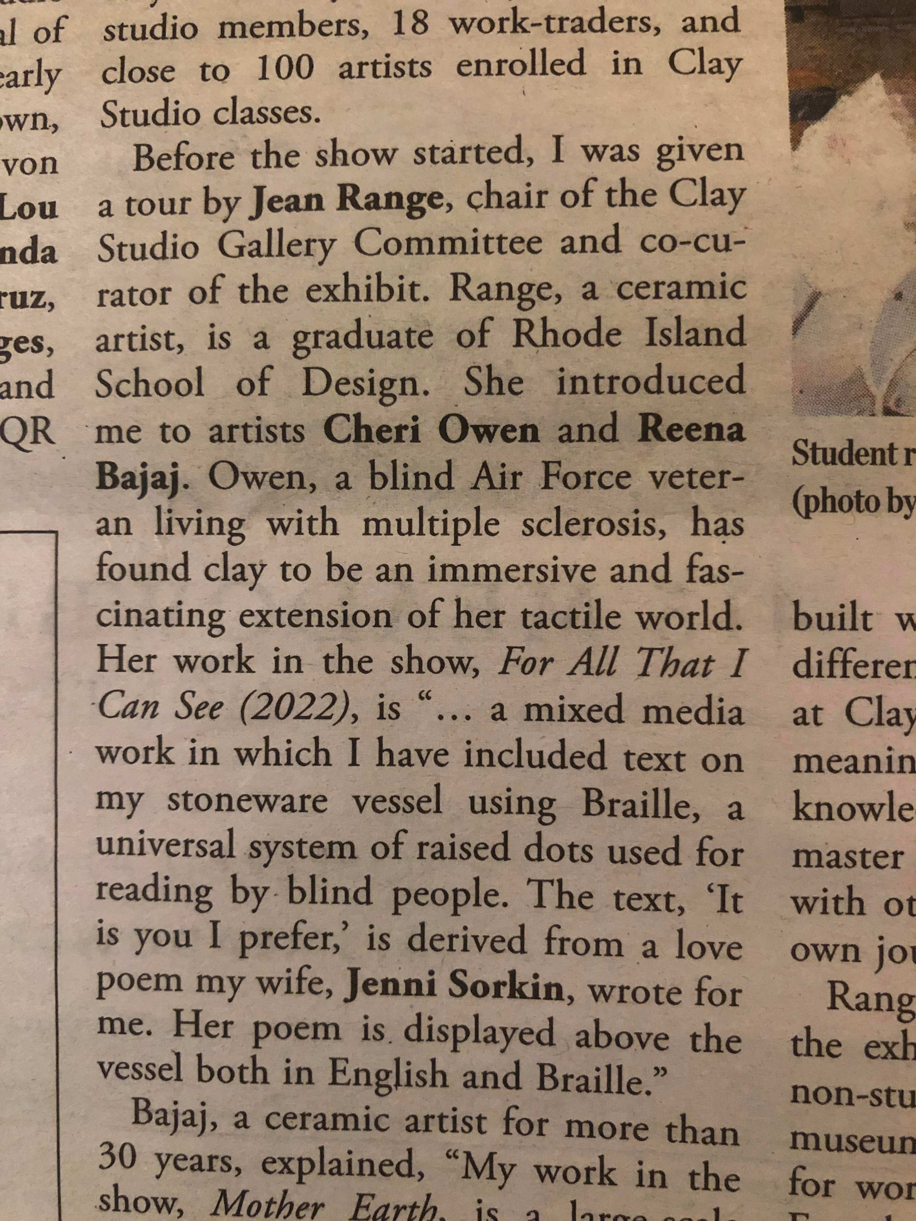 Article from newspaper about Cheri Owen